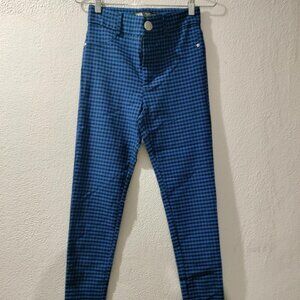 ZARA HIGH SKINNY PANT KNIT CHECKERED BLUE ROYAL CHECKERS BLACK